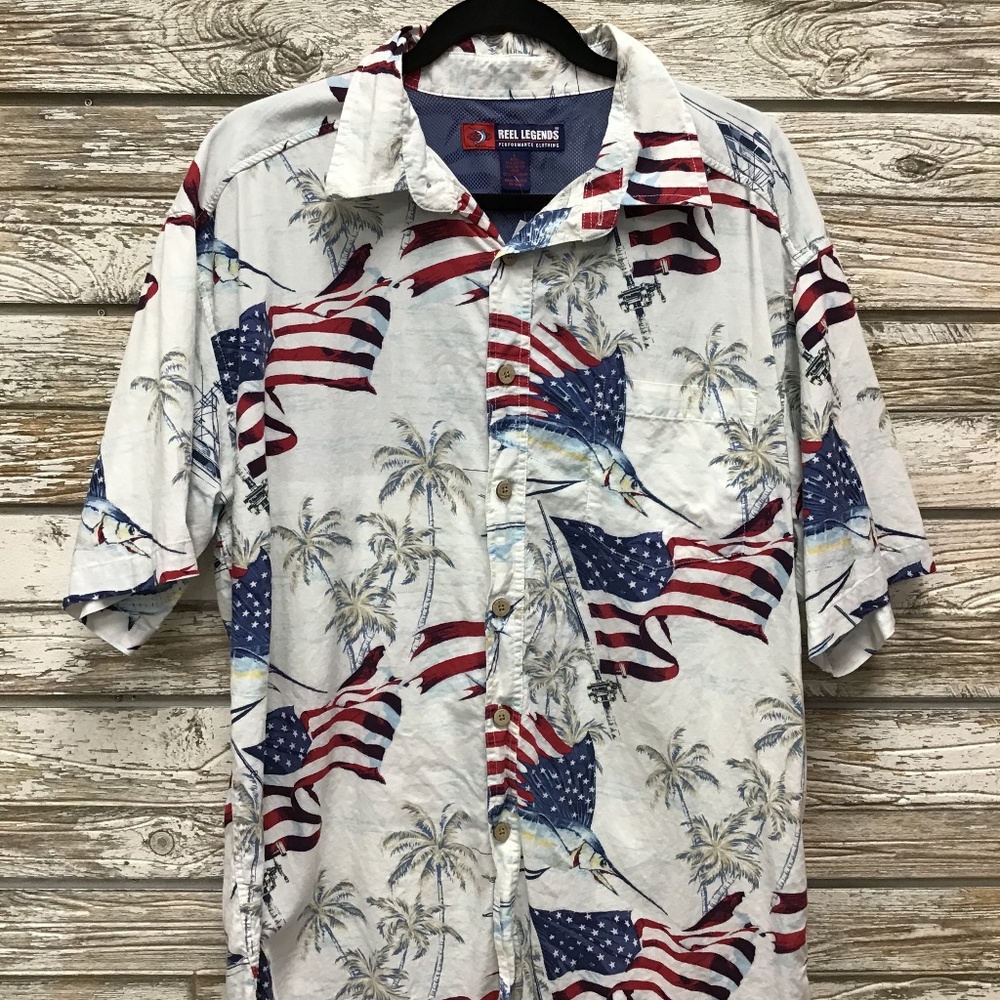 Vintage Patriotic Amaerican Flag Hawaiian Shirt